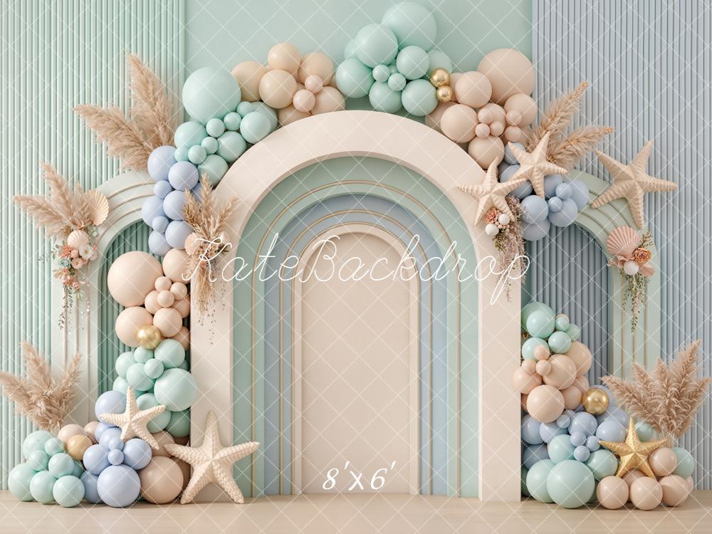 Kate Coastal Arch Balloons Pampas Starfish Backdrop Designed by Emetselch - Image 3