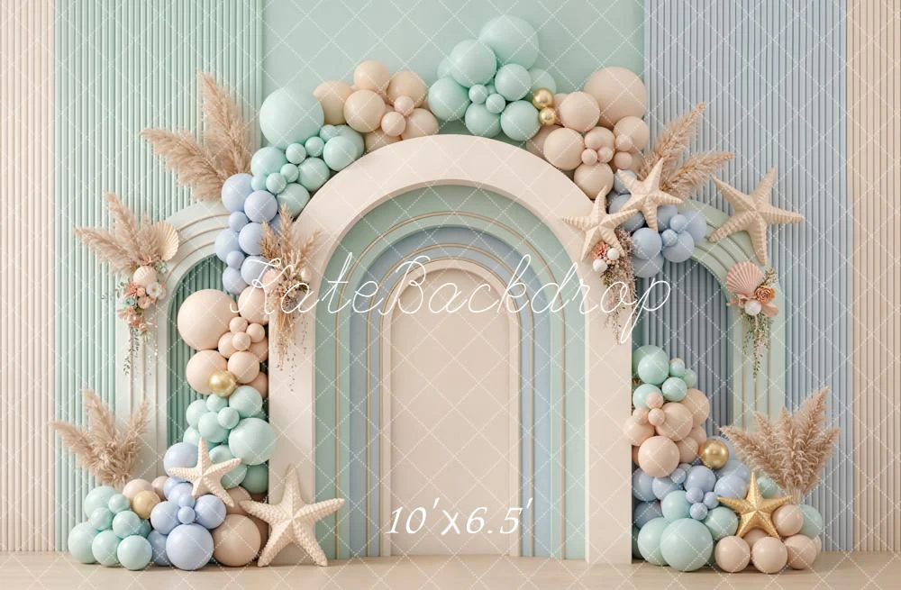 Kate Coastal Arch Balloons Pampas Starfish Backdrop Designed by Emetselch - Image 4