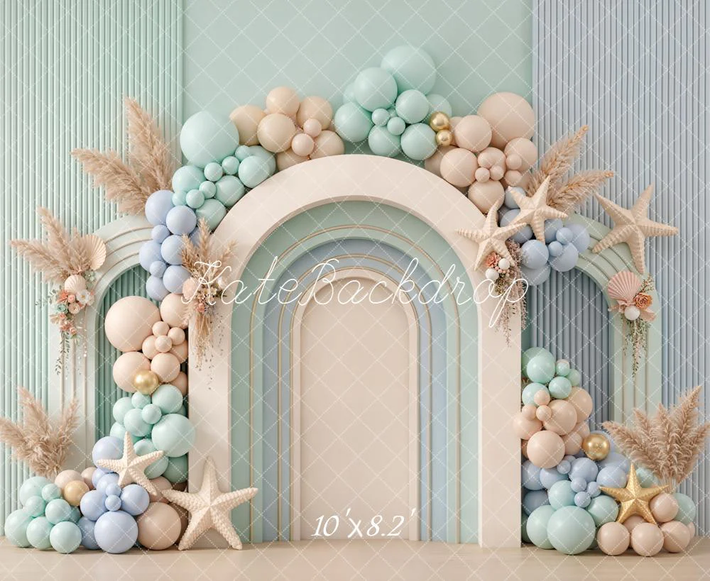 Kate Coastal Arch Balloons Pampas Starfish Backdrop Designed by Emetselch - Image 6
