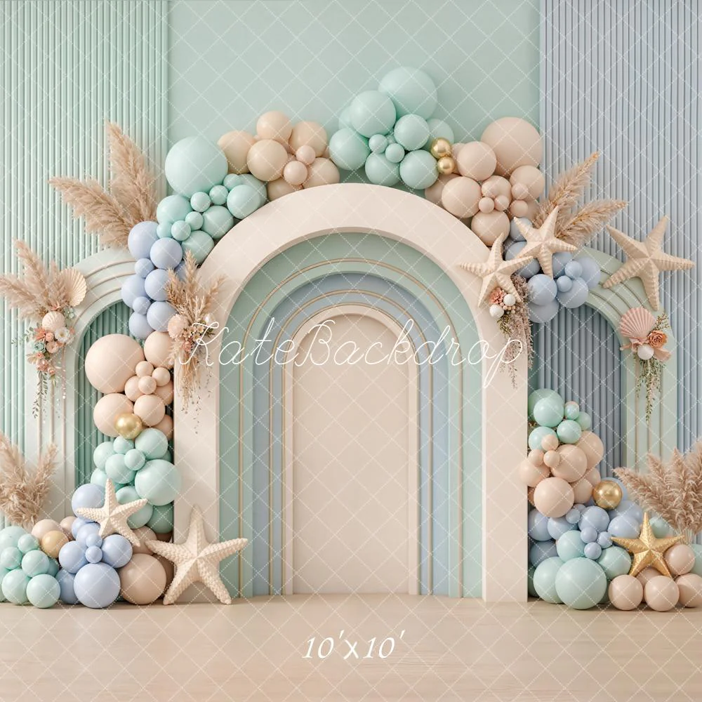Kate Coastal Arch Balloons Pampas Starfish Backdrop Designed by Emetselch - Image 7