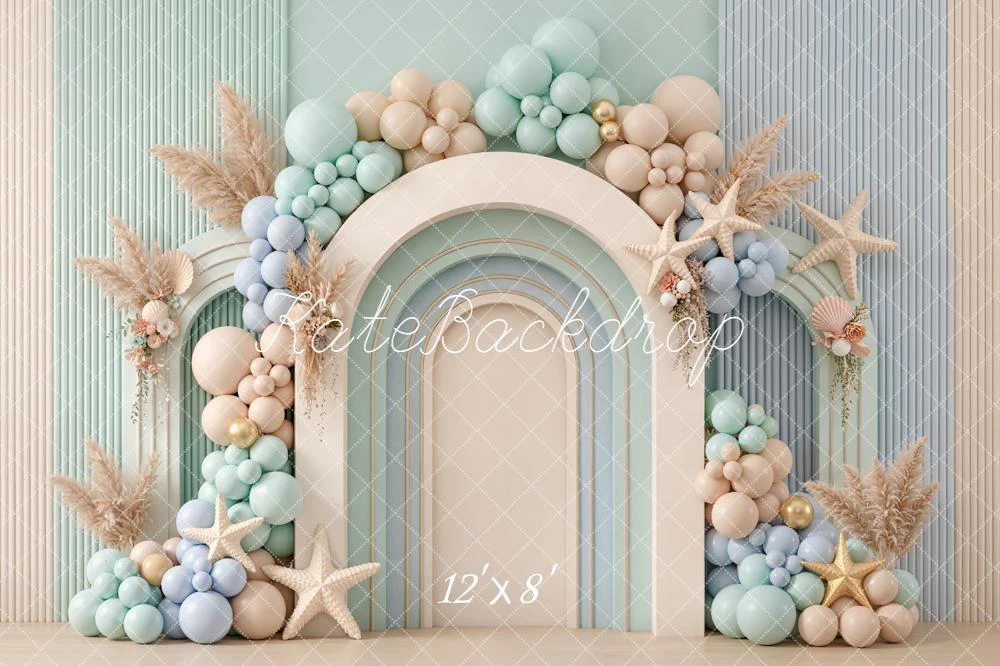 Kate Coastal Arch Balloons Pampas Starfish Backdrop Designed by Emetselch - Image 8