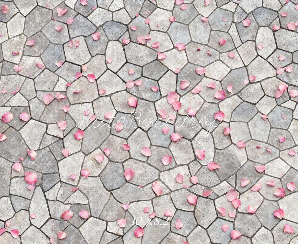 Kate Cobblestone Floor Pink Petals Fleece Backdrop Designed by Emetselch - Image 3