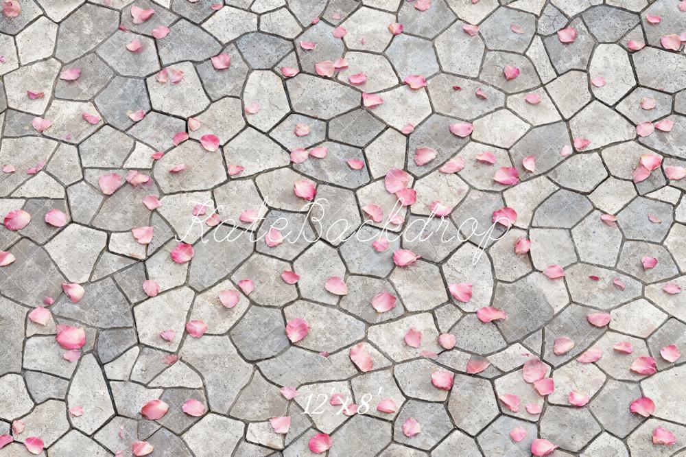 Kate Cobblestone Floor Pink Petals Fleece Backdrop Designed by Emetselch - Image 4