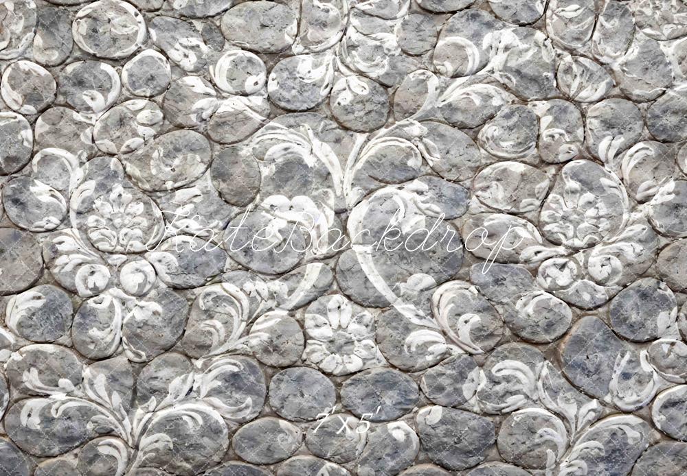 Kate Cobblestone White Floral Pattern Floor Backdrop Designed by Mini MakeBelieve