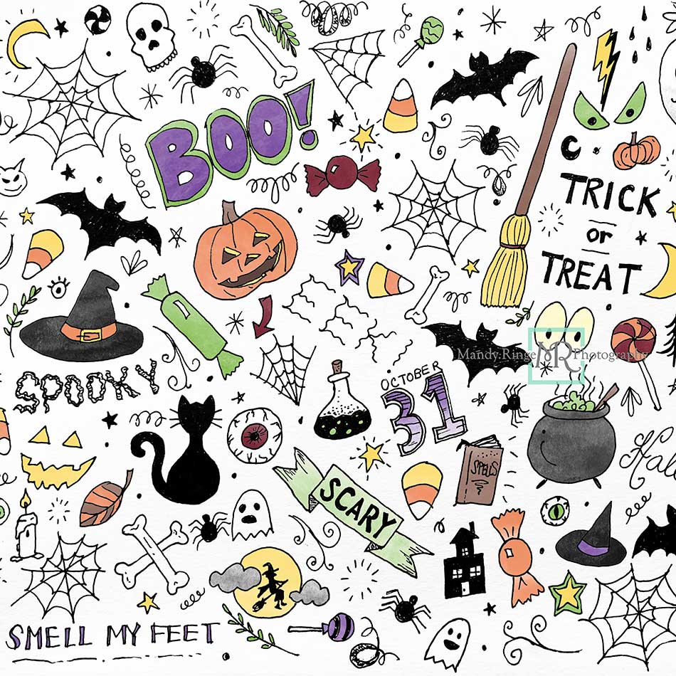 Kate Color Halloween Doodles Backdrop for Photography Designed By Mandy Ringe Photography - Image 2