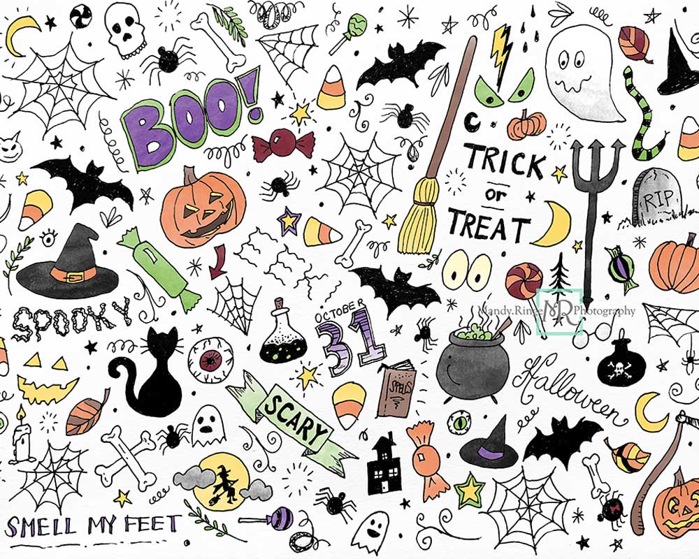 Kate Color Halloween Doodles Backdrop for Photography Designed By Mandy Ringe Photography - Image 3