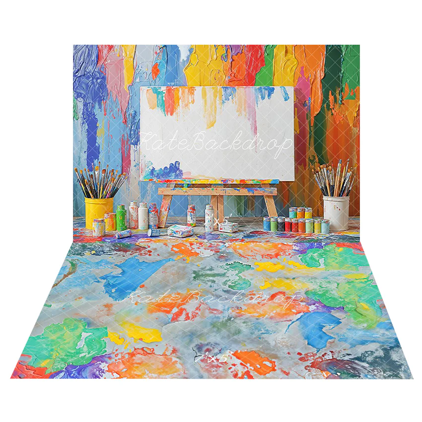 Kate Colorful Art Backdrop+Abstract Colorful Paint Floor Backdrop - Image 2