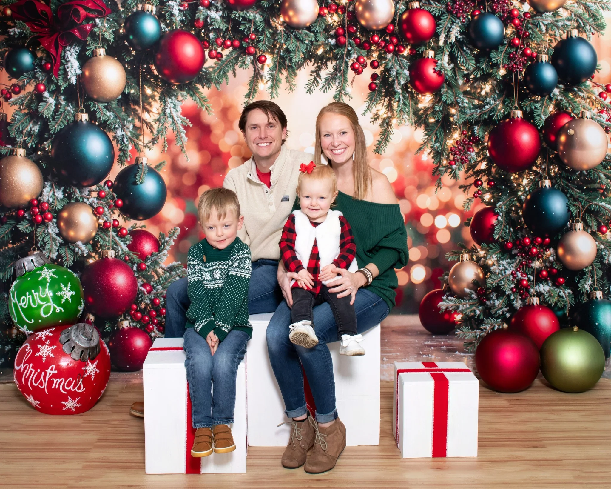 Kate Colorful Christmas Ornament Arch Bokeh Backdrop Designed by Emetselch