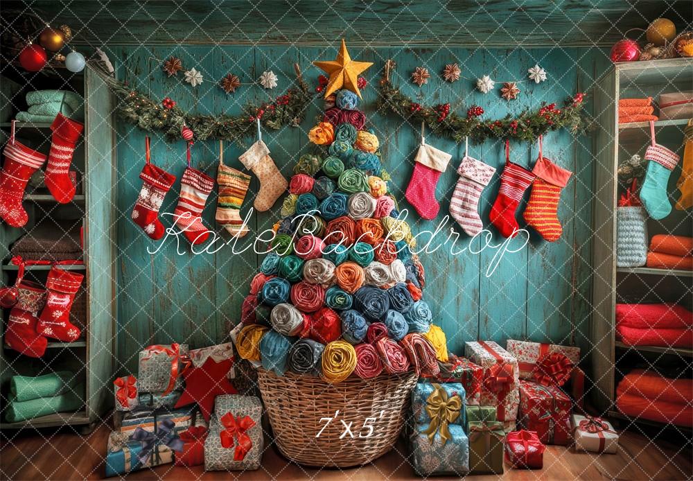 Kate Colorful Christmas Stockings Tree Backdrop Designed by Laura Bybee - Image 2