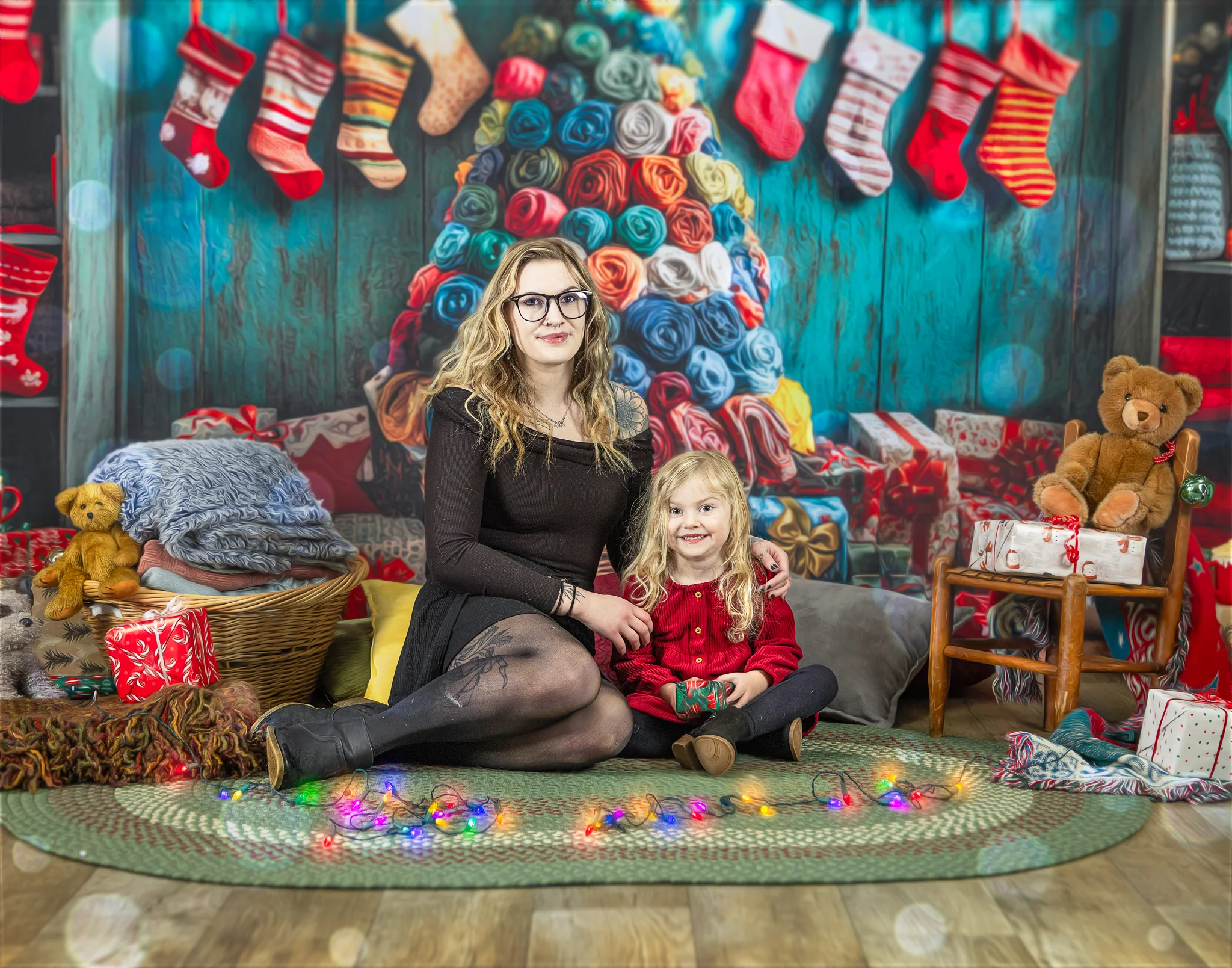 Kate Colorful Christmas Stockings Tree Backdrop Designed by Laura Bybee - Image 3