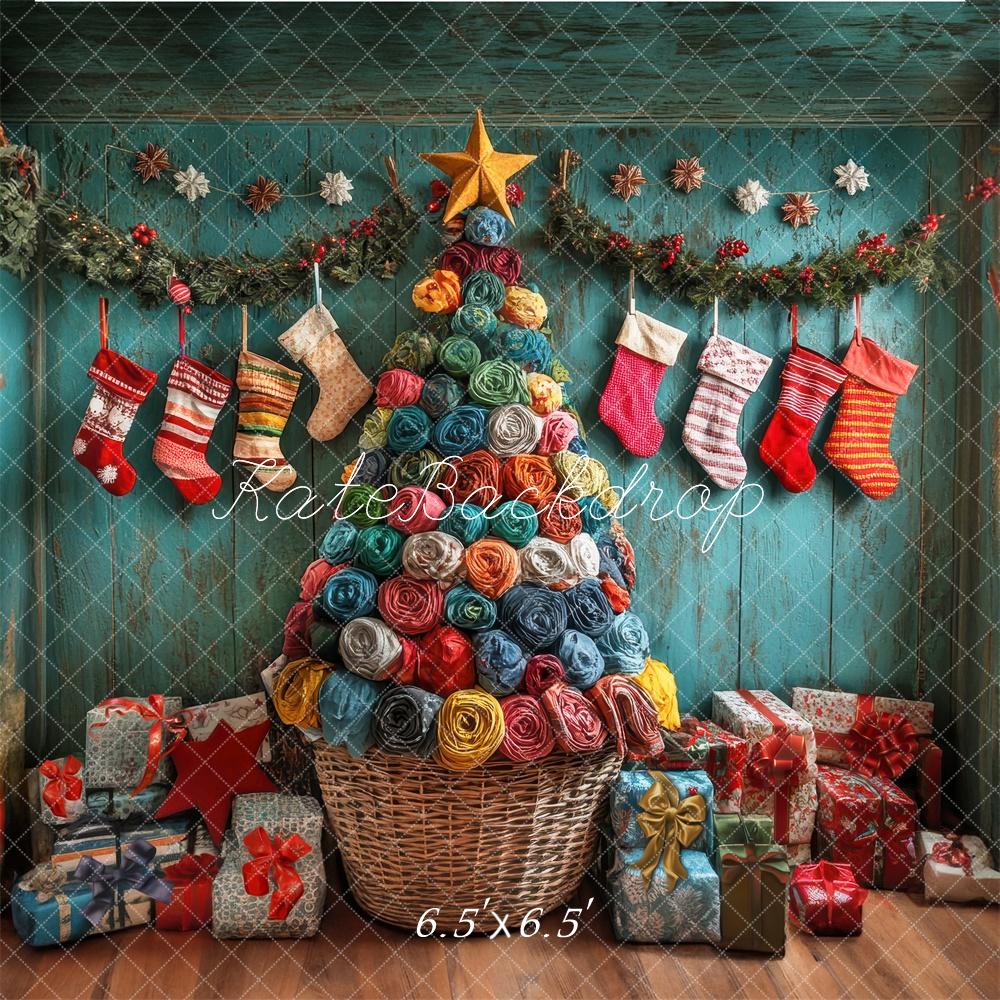 Kate Colorful Christmas Stockings Tree Backdrop Designed by Laura Bybee - Image 4