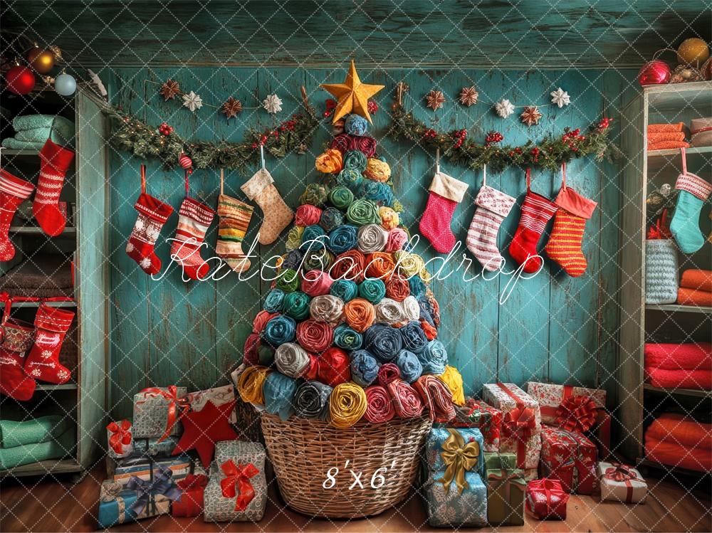 Kate Colorful Christmas Stockings Tree Backdrop Designed by Laura Bybee - Image 5