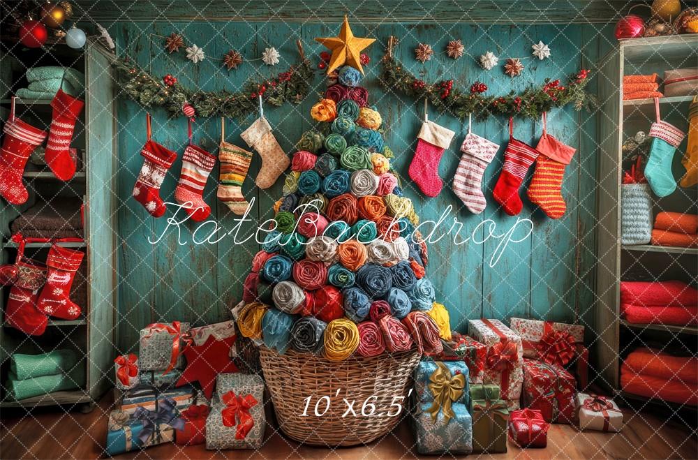 Kate Colorful Christmas Stockings Tree Backdrop Designed by Laura Bybee - Image 6