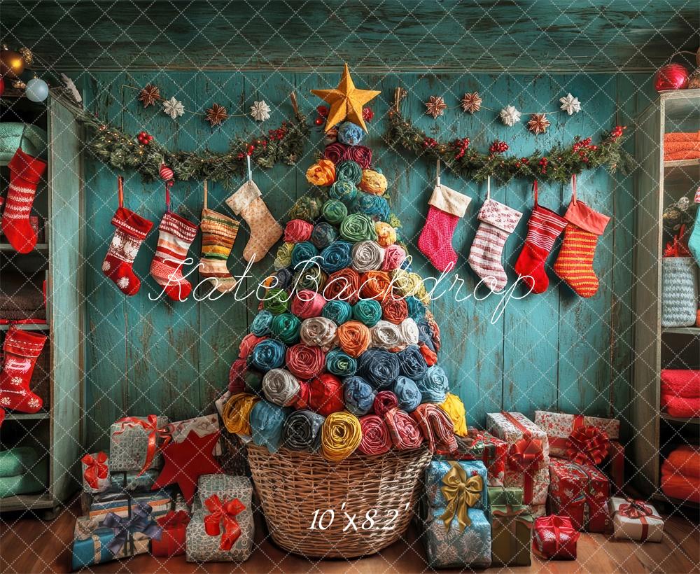Kate Colorful Christmas Stockings Tree Backdrop Designed by Laura Bybee - Image 7