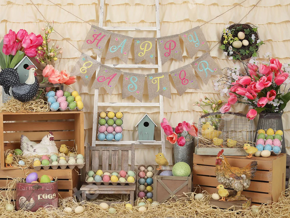 Kate Colorful Eggs Happy Easter Backdrop  Studios - Image 2
