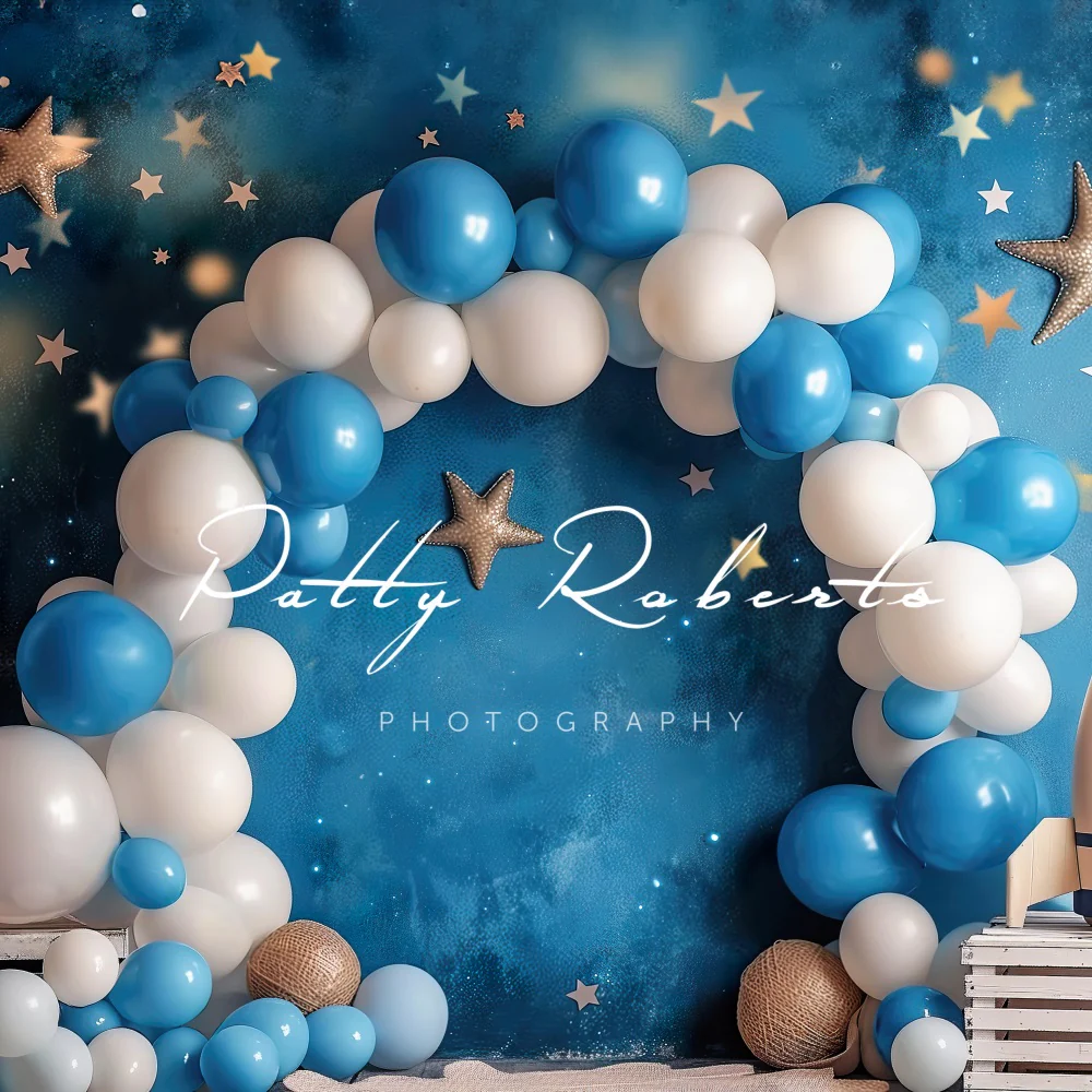 Kate Cosmic Balloons Cake Smash Blue Backdrop Designed by Patty Robert - Image 2