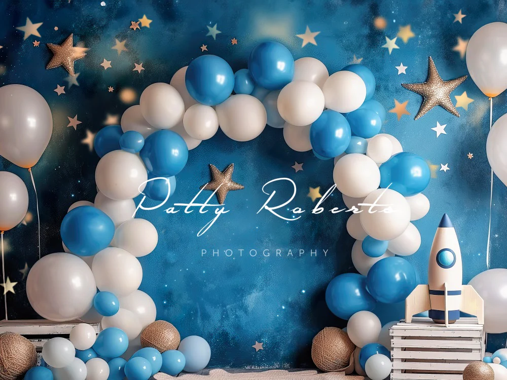 Kate Cosmic Balloons Cake Smash Blue Backdrop Designed by Patty Robert - Image 3