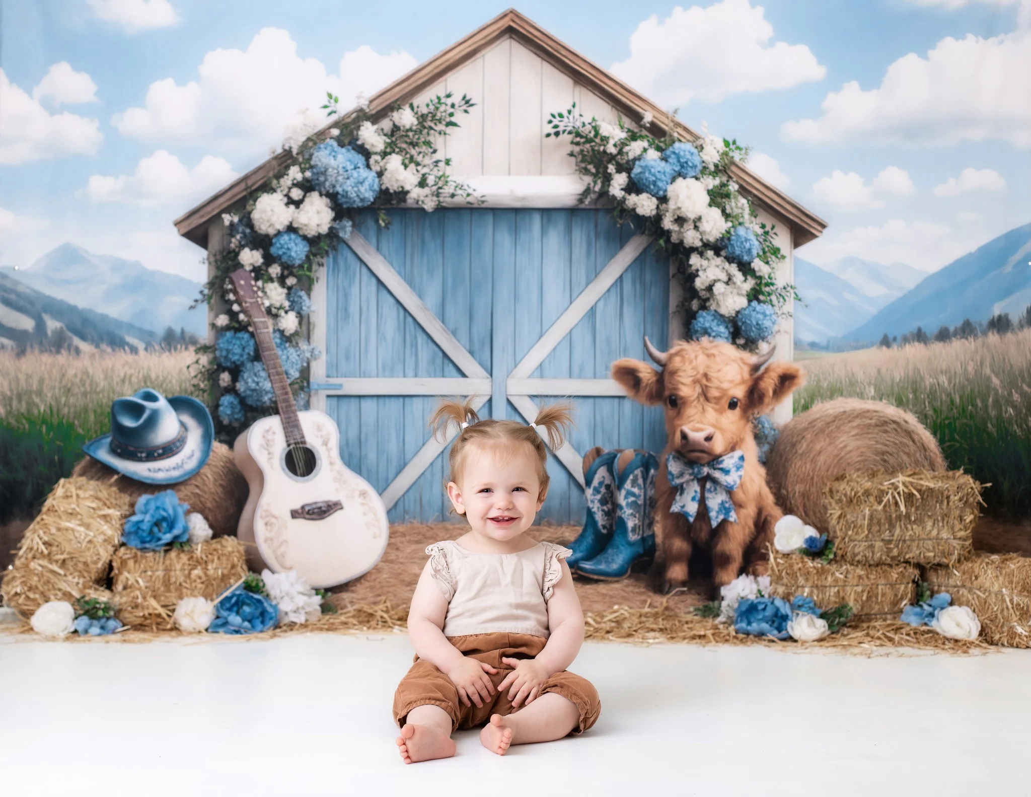 Kate Country Barn Floral Cow Backdrop Designed by Ashley Paul - Image 3