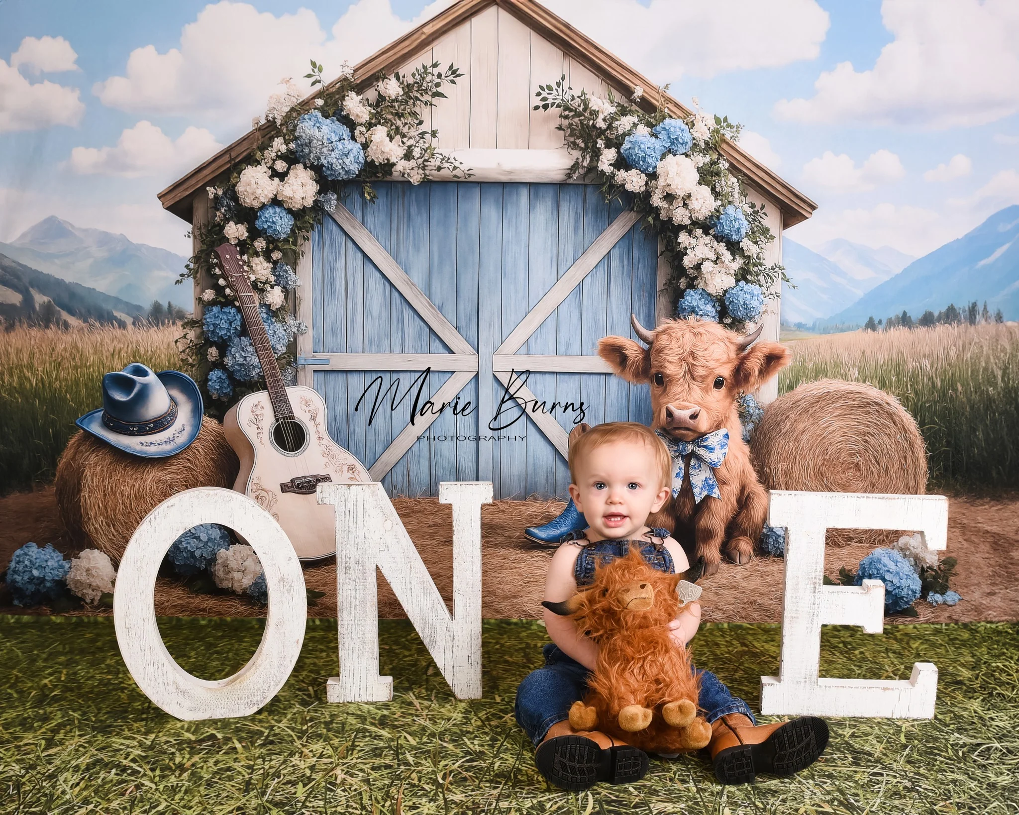 Kate Country Barn Floral Cow Backdrop Designed by Ashley Paul - Image 5