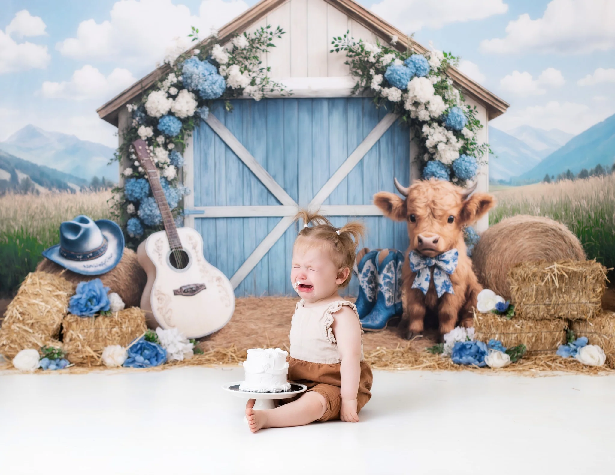 Kate Country Barn Floral Cow Backdrop Designed by Ashley Paul - Image 6