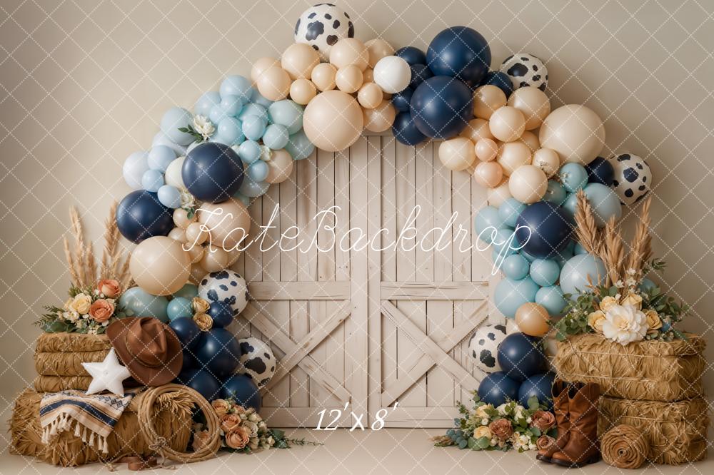 Kate Cowboy Balloon Arch Barn Door Fleece Backdrop Designed by Emetselch - Image 4