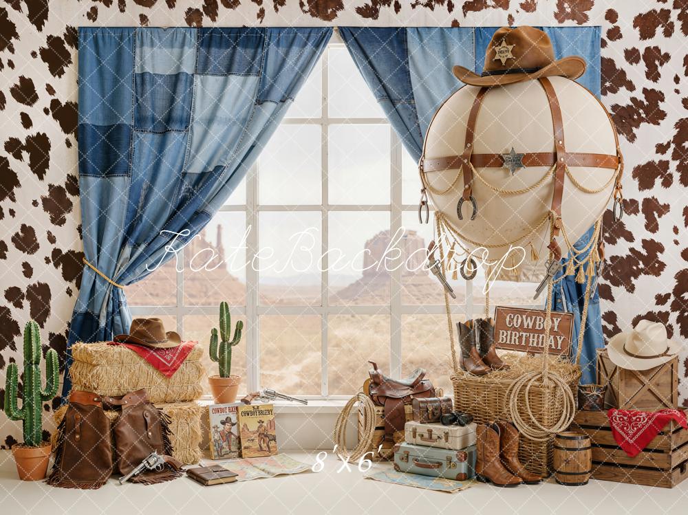 Kate Cowboy Birthday Cactus Hay Bale Backdrop Designed by Emetselch - Image 3