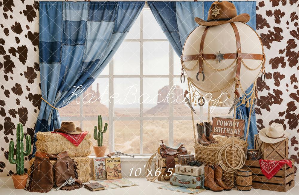 Kate Cowboy Birthday Cactus Hay Bale Backdrop Designed by Emetselch - Image 4