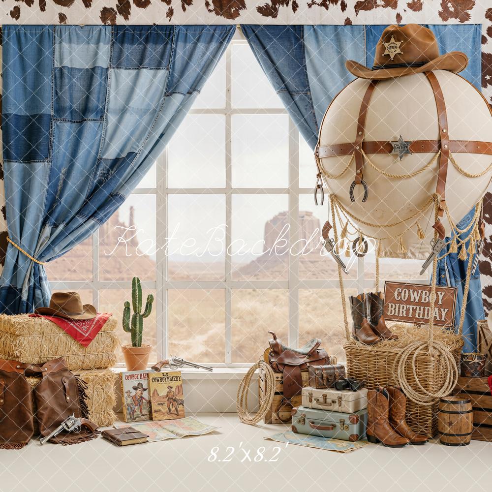 Kate Cowboy Birthday Cactus Hay Bale Backdrop Designed by Emetselch - Image 5