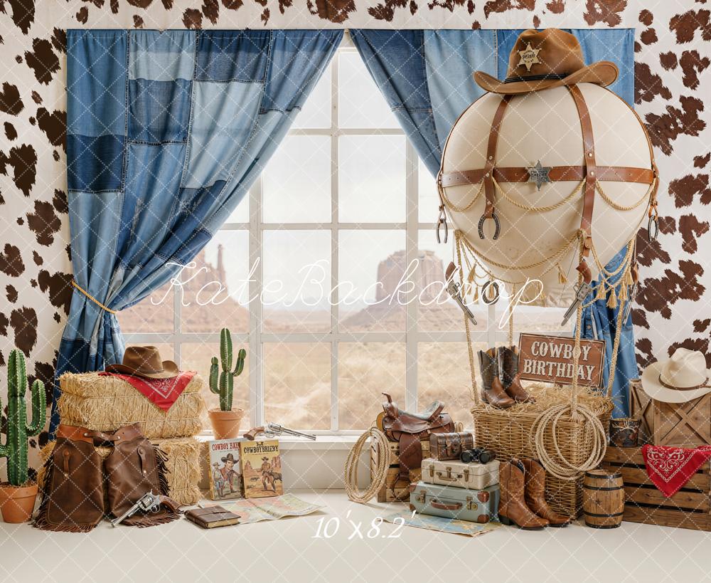 Kate Cowboy Birthday Cow Print Decor Fleece Backdrop Designed by Emetselch - Image 3