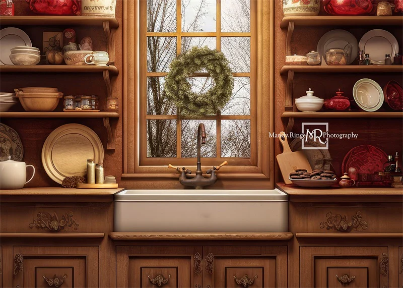 Kate Cozy Christmas Kitchen Backdrop Designed by Mandy Ringe Photography - Image 2