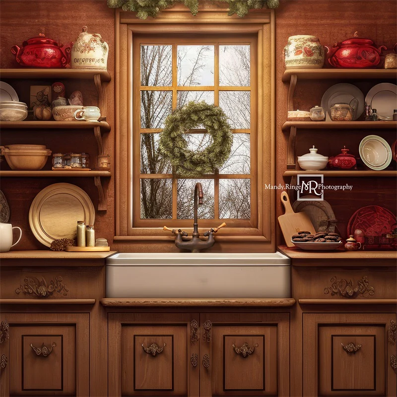 Kate Cozy Christmas Kitchen Backdrop Designed by Mandy Ringe Photography - Image 5