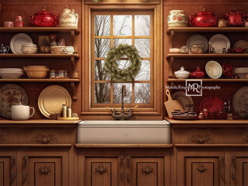 Kate Cozy Christmas Kitchen Backdrop Designed by Mandy Ringe Photography - Image 6