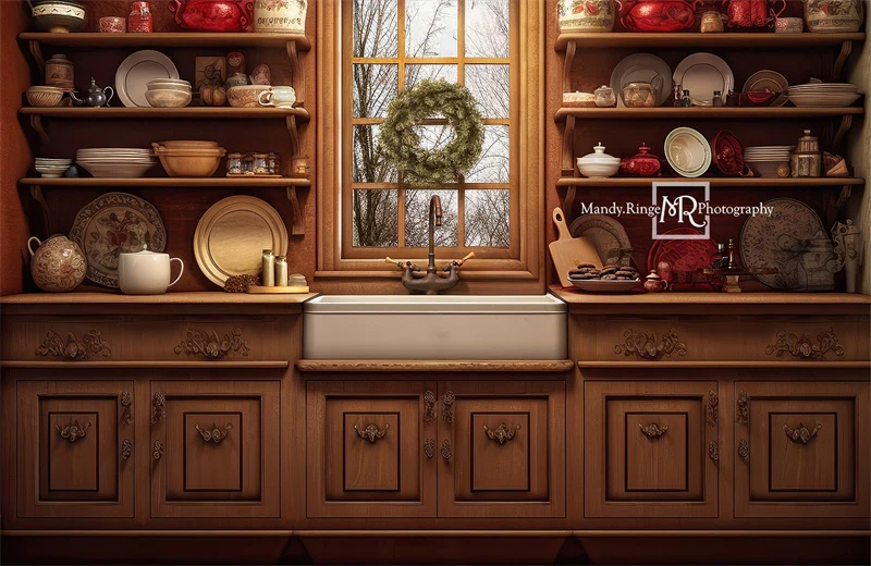Kate Cozy Christmas Kitchen Backdrop Designed by Mandy Ringe Photography - Image 7