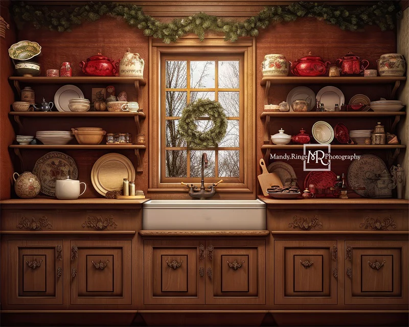 Kate Cozy Christmas Kitchen Backdrop Designed by Mandy Ringe Photography - Image 9