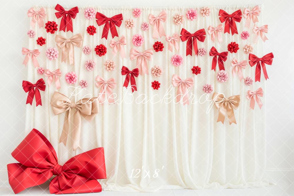 Kate Cream Curtain Red Pink Bows Backdrop Designed by Patty Robert - Image 10