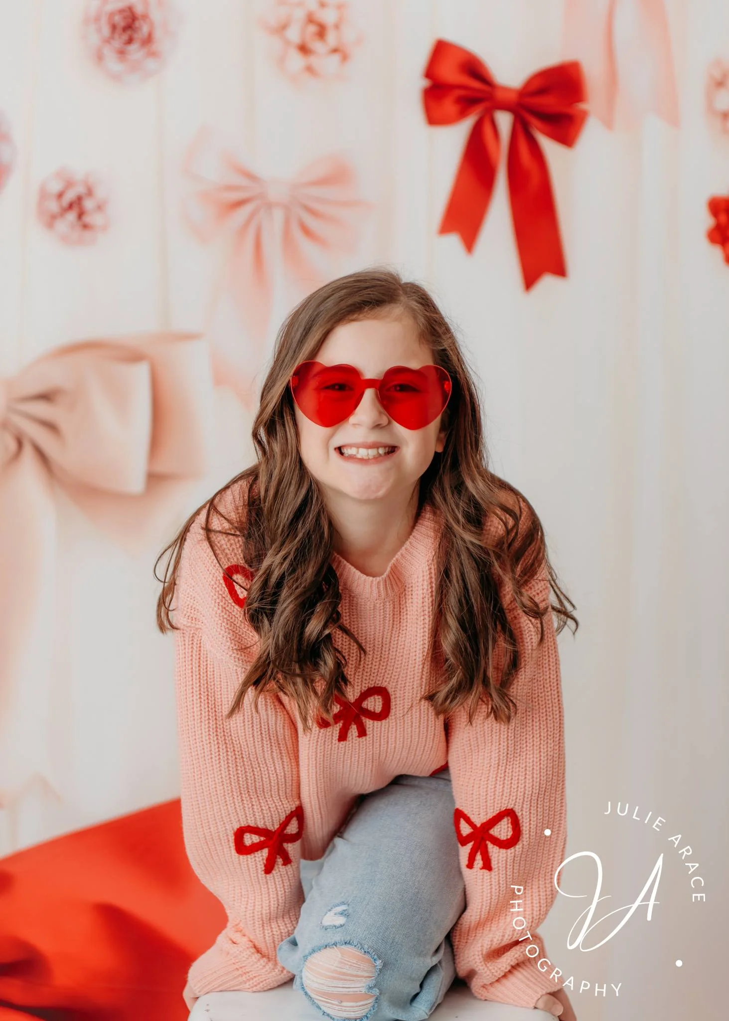 Kate Cream Curtain Red Pink Bows Backdrop Designed by Patty Robert - Image 3
