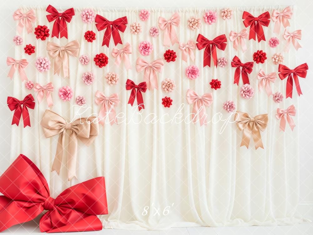 Kate Cream Curtain Red Pink Bows Backdrop Designed by Patty Robert - Image 5