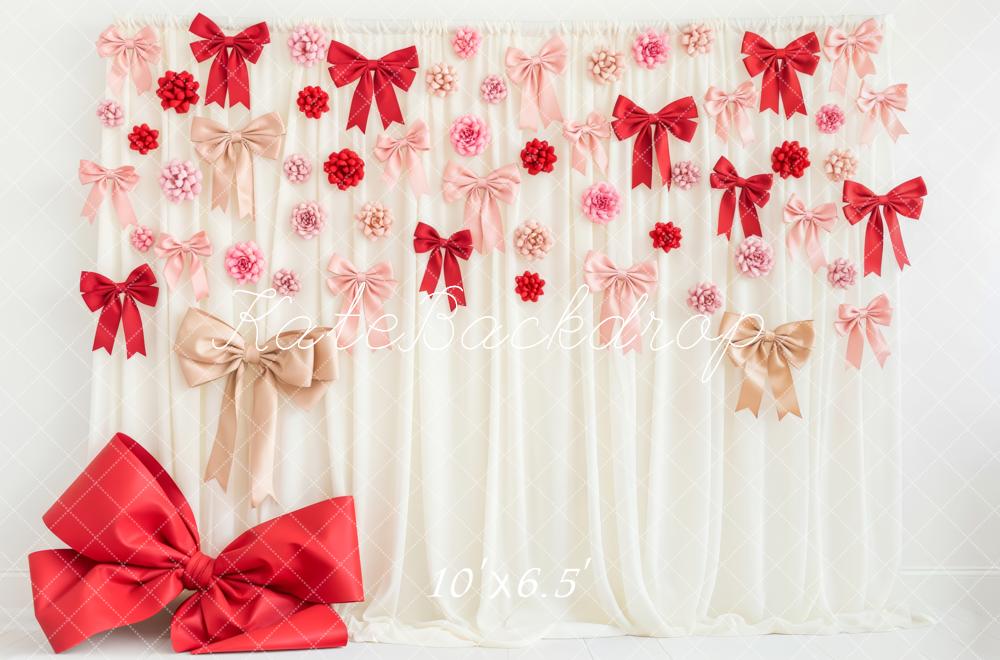 Kate Cream Curtain Red Pink Bows Backdrop Designed by Patty Robert - Image 6