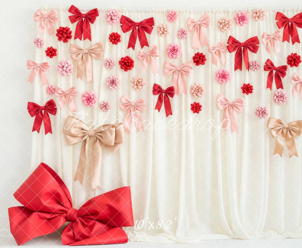 Kate Cream Curtain Red Pink Bows Backdrop Designed by Patty Robert - Image 8