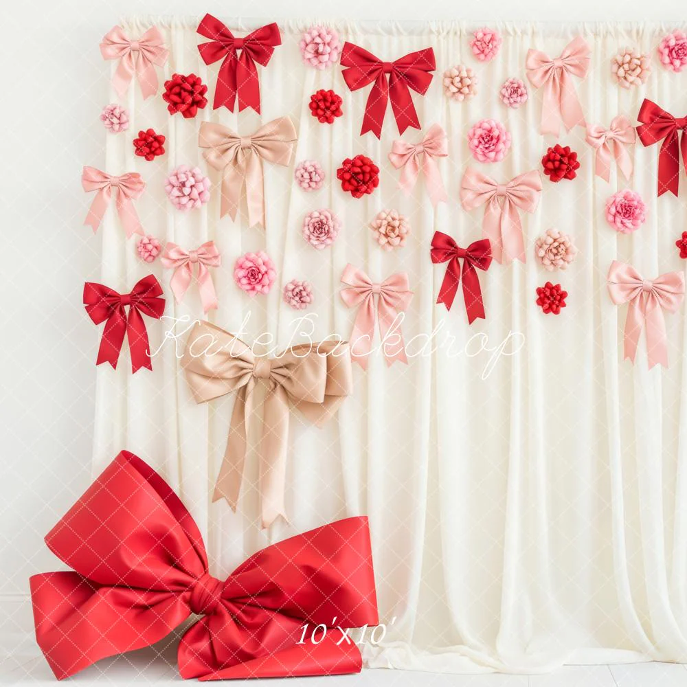 Kate Cream Curtain Red Pink Bows Backdrop Designed by Patty Robert - Image 9