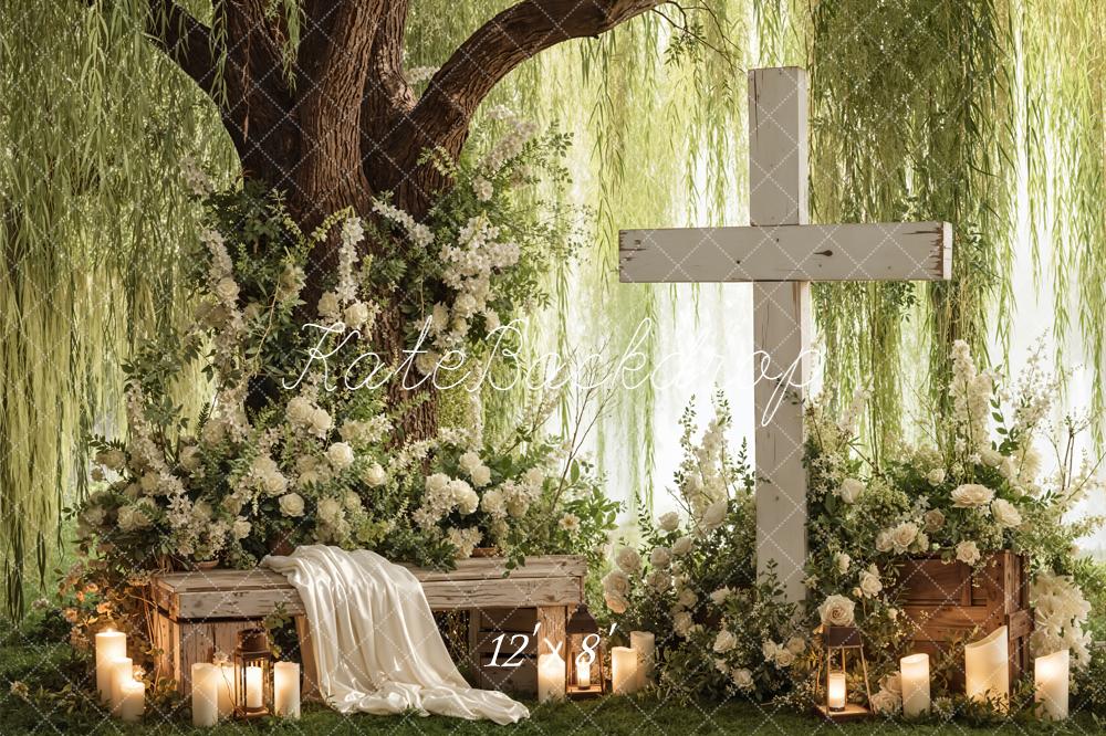 Kate Cross Tree Lanterns Fleece Backdrop Designed by Emetselch - Image 4