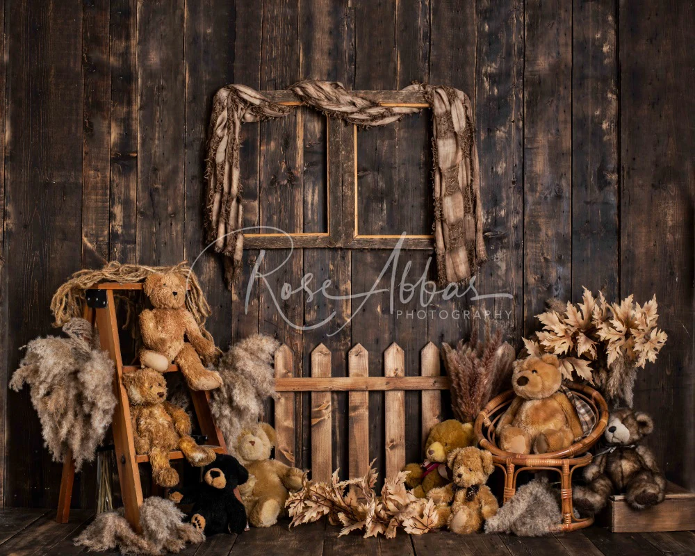 Kate Cute Bear Wooden House Children Backdrop Designed By Rose Abbas - Image 2