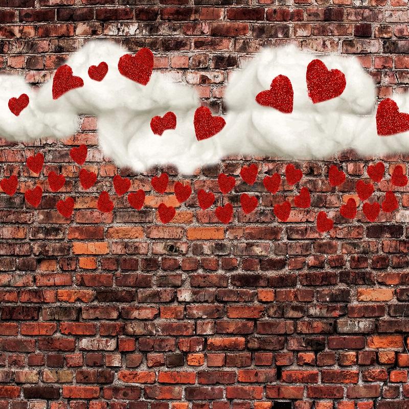 Kate Dark Brick with Red Hearts Valentine's Day Backdrop for Photography designed by Jerry_Sina - Image 2