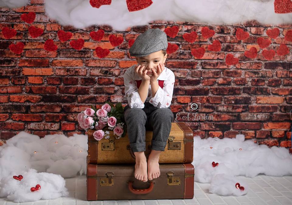 Kate Dark Brick with Red Hearts Valentine's Day Backdrop for Photography designed by Jerry_Sina - Image 3