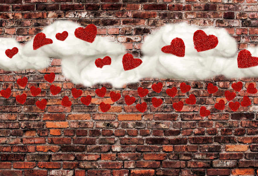 Kate Dark Brick with Red Hearts Valentine's Day Backdrop for Photography designed by Jerry_Sina - Image 8