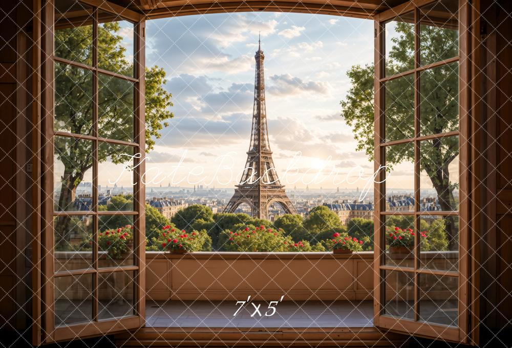 Kate Dark Brown Wooden Window Balcony Paris Tower Backdrop Designed by Emetselch