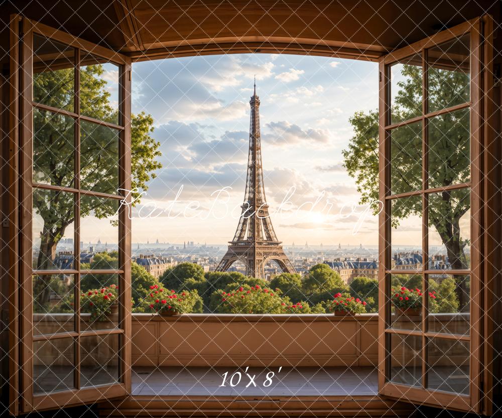 Kate Dark Brown Wooden Window Balcony Paris Tower Backdrop Designed by Emetselch - Image 5