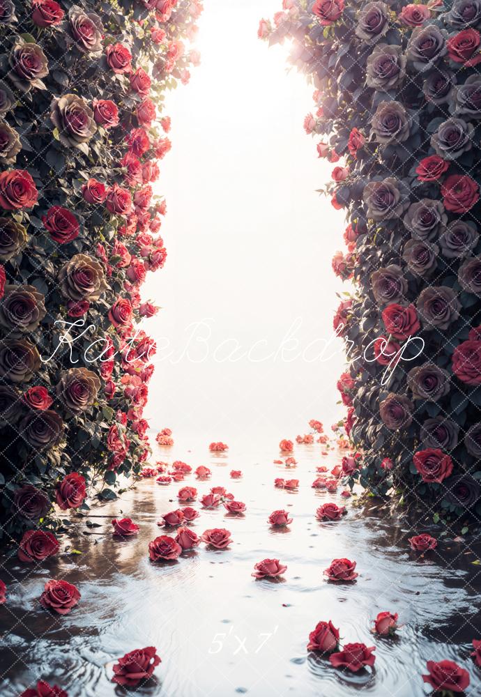 Kate Dark Rose Flower Wall Backdrop Designed by Emetselch