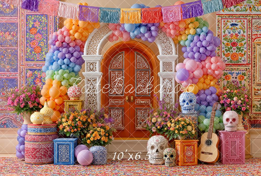 Kate Day Of The Dead Colourful Balloons Skulls Fleece Backdrop Designed by Emetselch - Image 2