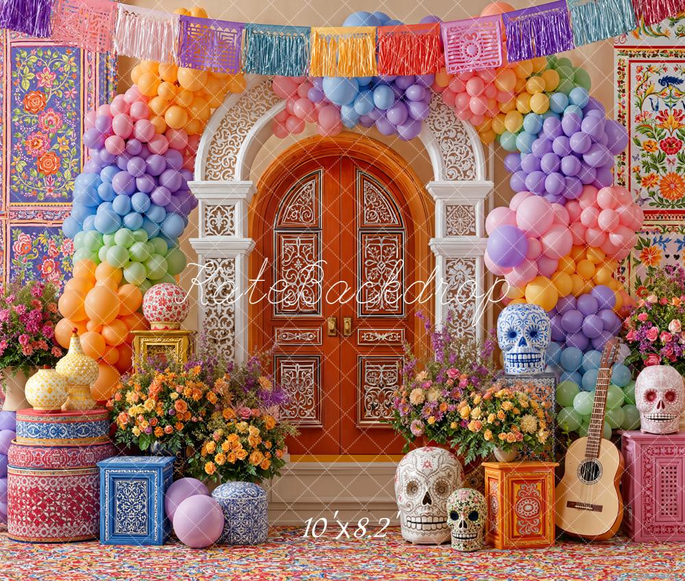 Kate Day Of The Dead Colourful Balloons Skulls Fleece Backdrop Designed by Emetselch - Image 3